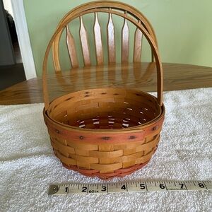 Longaberger Natural and Red Woven Basket with Handle